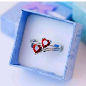 💜 HEART RING FIRE GARNET PRINCESS CUT DOUBLE HEART  SIZES 6 & 8 NEW